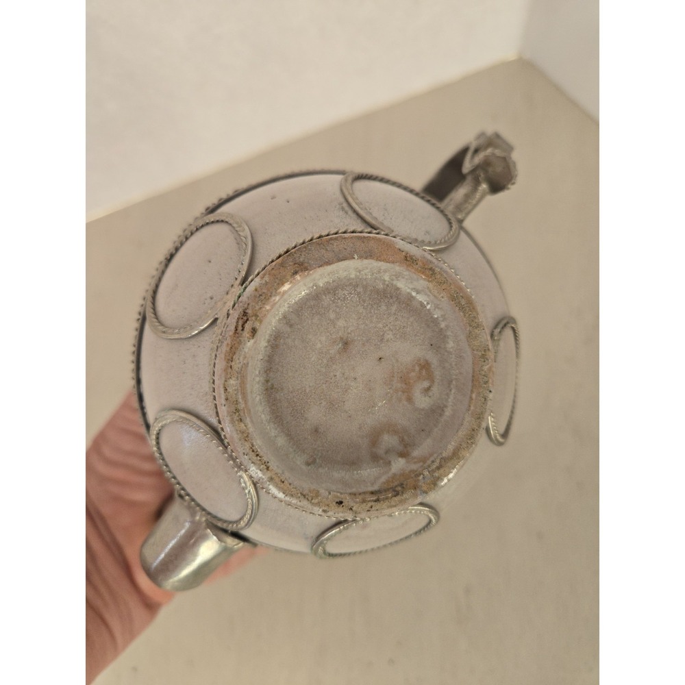 Moroccan Teapot Ceramic Silver Tone Filigree Vintage Blue & White Ceramic 6.5" - Picture 12 of 16